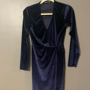 Boohoo Blue Velvet Dress